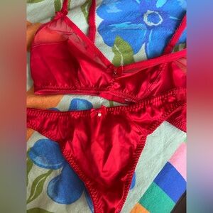 Chouchou Intimates ❤️ Red Satin Lingerie Set - Bralette and Thong